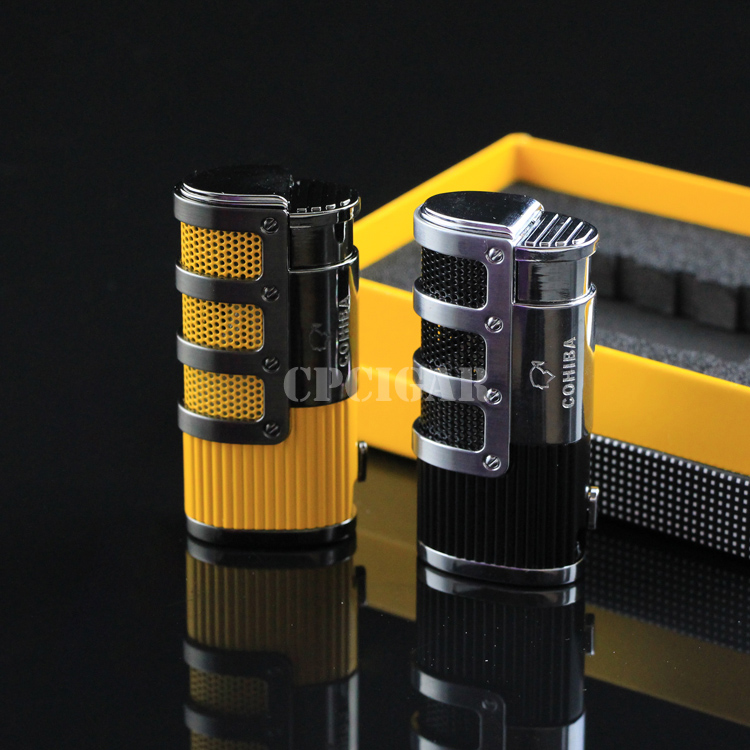 

COHIBA High-end Network Armour Cigar Smoking Ligther w/ Built-in Cigar Punch Flame 3 Torch Cigarette Fire Lighter w/ Gift Box
