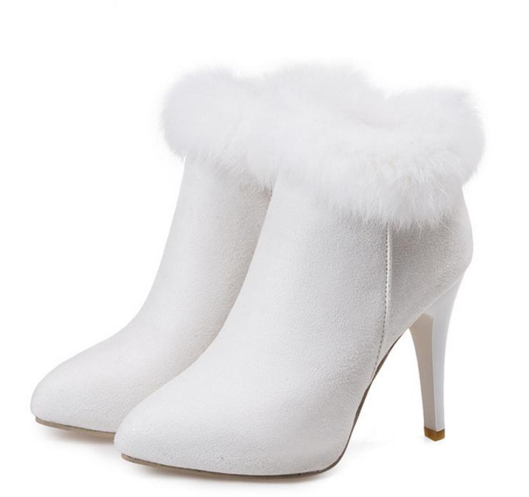 

Keep Warm White Fur Boots Winter Ankle Boots For Wedding Party Plus Size 33 34 to 40 41 42 43 Women High Heel Shoes 4 Colors, Purple