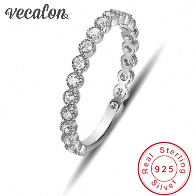 

Vecalon Real Soild 925 Sterling Silver wedding Band ring for women Diamond Cz Female Engagement Finger ring Fine Jewelry