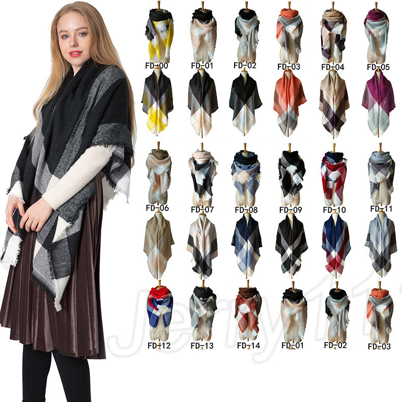 

Autumn Winter Female Wool Plaid Scarf Women Cashmere Scarves Wide Lattices Long Shawl Wrap Blanket Warm Tippet JLE133, Size:140*140cm