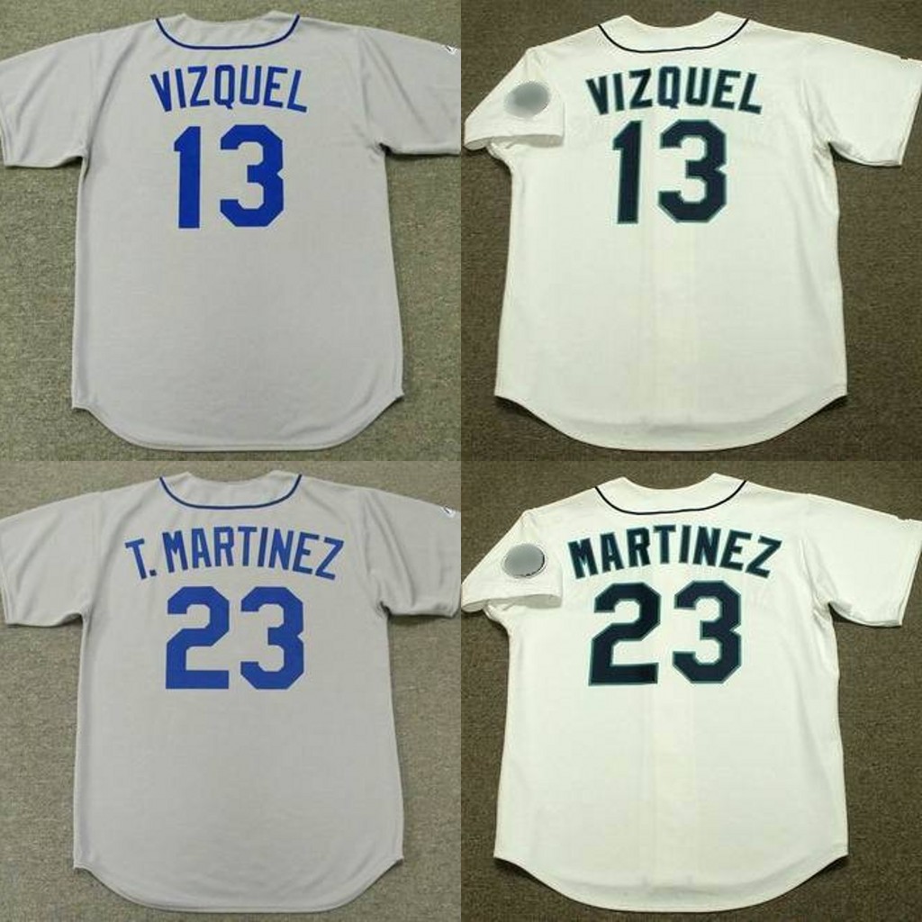 

Men 13 OMAR VIZQUEL 23 TINO MARTINEZ 1979 Baseball Jersey, Blue;black