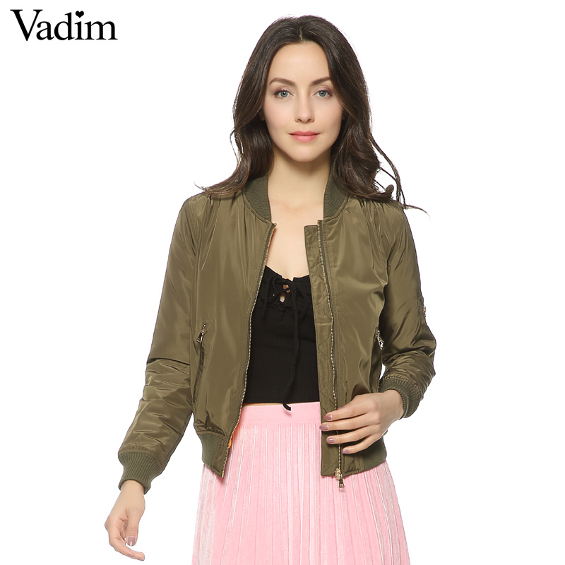 Women basic bomber jacket padded quilting winter coat long sleeve vintage pockets outerwear casual tops CT1195 S18101203