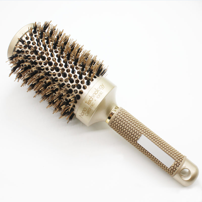 

Ceramic Alunimium Hair Round Brush With Boar Bristle Hair Gold Hairdressing Round Brush For Barber 4 Sizes Styling Comb