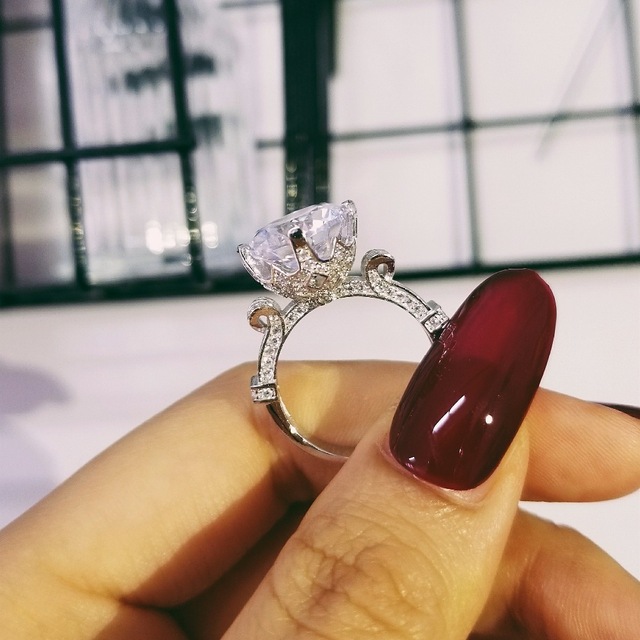 

New! Real 925 Sterling Silver Luxury Vintage Round Cut Diamond Wedding Engagement Ring for Women Silver Ring Jewelry N64