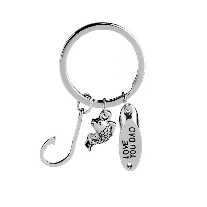 

Fish Hooks Key Rings Metal Silver color LOVE YOU DAD Keychain Creative Keyring for Father Mens Fashion Jewelry Father's Day Gifts