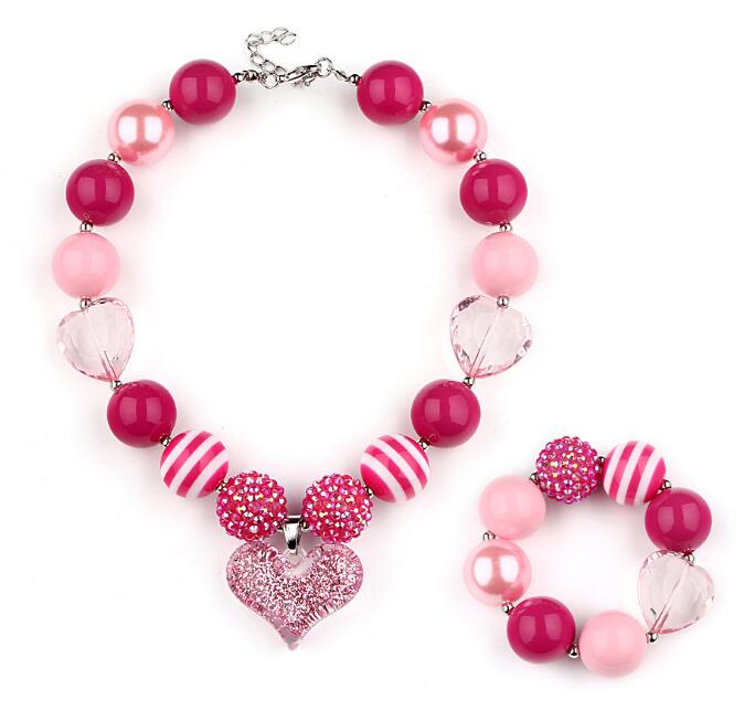 Collier et Bracelet en acrylique pour enfants, fait à la main, gros colliers ras du cou en perles, ensembles de bijoux pour filles, livraison gra