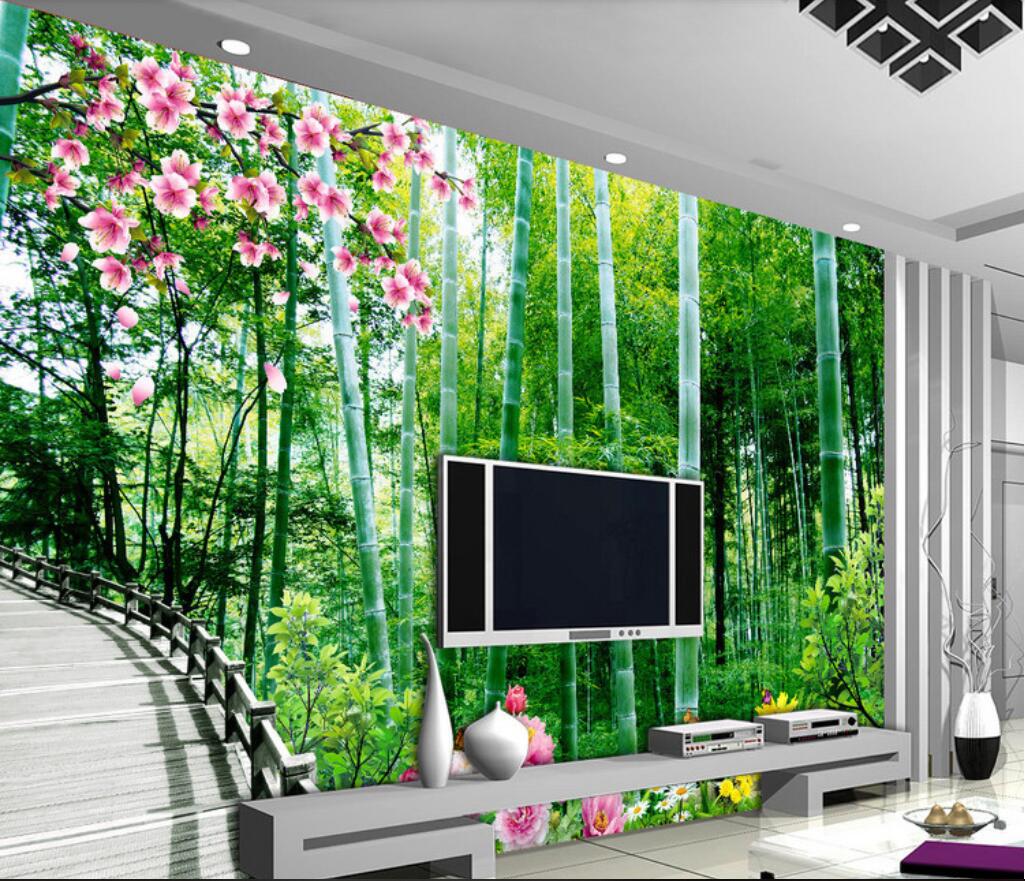 

3d wallpaper custom photo mural Bamboo Forest Trail 3D Landscape Mural Background Wall self-adhesive murals wallpaper for walls 3 d, Green