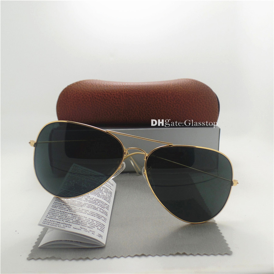 

High Quality Glass Lens Fashion Men Women Brand Designer Sunglasses UV400 58MM 62MM Mirror Unisex Pilot Classic Mercury Mirror Brown Box Hot