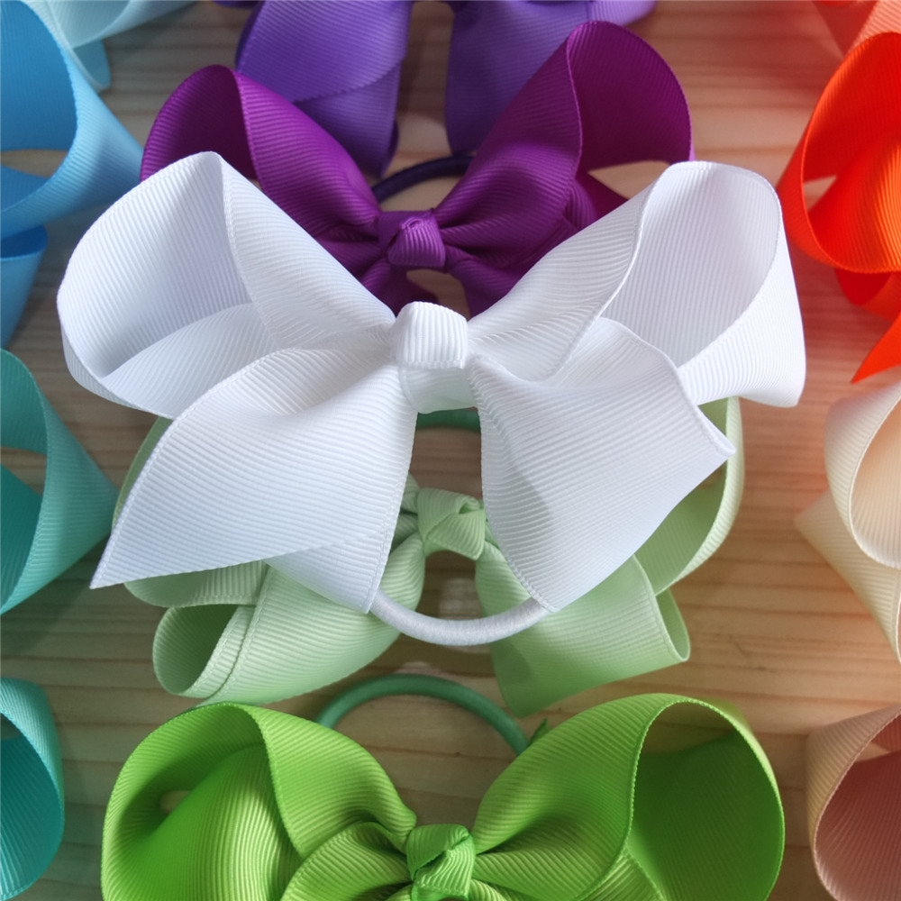 

4 inch Hair bow WITH color Elastic Bands Ponytail Hair Holder bows Hair accessories Elastic Loop Bobble School Dancing bows.30pcs/, Multi-color
