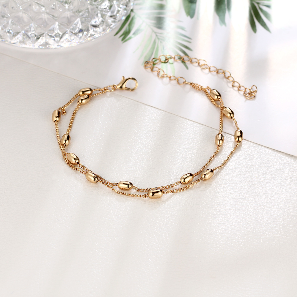 

European Fashion Ornaments Concise Pendant Foot Chain for women Double-deck Bead Chain Beach sandals Anklet Bracelet