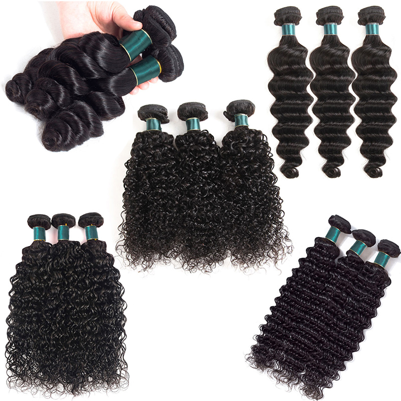 

High Quality Human Hair Weave Bundles Natural Black Color 100% Real Brazilian Virgin Hair Extensions Loose/ Deep/Water Wave Loose Deep Curly