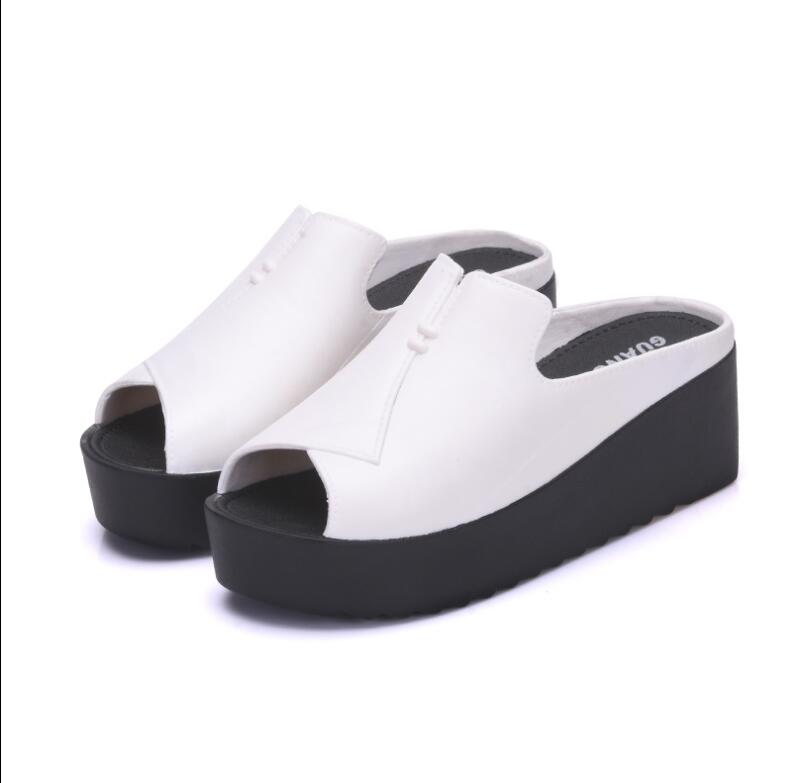 

summer wedges leather sandals women slippers scarpe donna pantoufle femme designer high heel mules shoes women fashion slides, Red