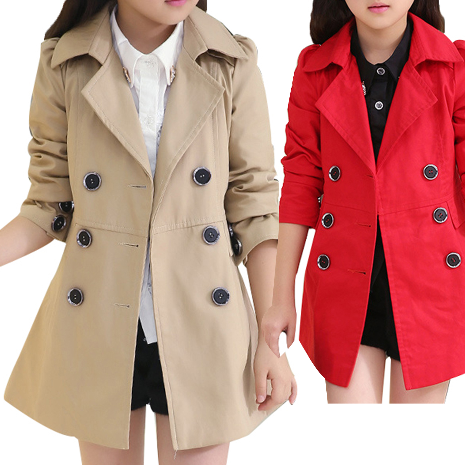 High Quality Girl Child Kid Lapel Double Breasted Outwear Pea Trench Coat-image-420520895