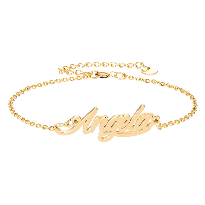 Script Name " Angela " Charm Bracelets for Women 18k Gold plated Stainless Steel Engrave Personalized Custom Bracelets Charm Baby Chris-image-426145485