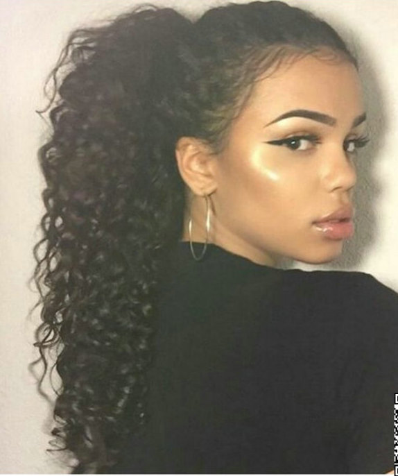 

Hot cheap Deep curly malaysian virgin hair drawstring pony tail hairpiece 100g-160g ponytail human hair extension natural black 1b