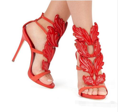 

2017Top Brand Summer New Design Women Fashion Cheap Gold Silver Red Leaf High Heel Peep Toe Dress Sandals Shoes Pumps Women