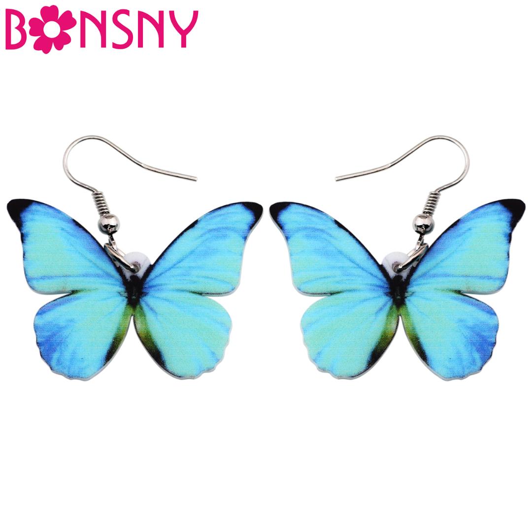 Acrylic Pattern Drop Dangle Big Morpho Menelaus Butterfly Earrings Fashion Accessories Insect Jewelry For Women