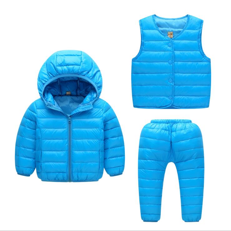 The new autumn and winter children's down jacket three-piece lightweight warm hooded boy and girl duvet suit