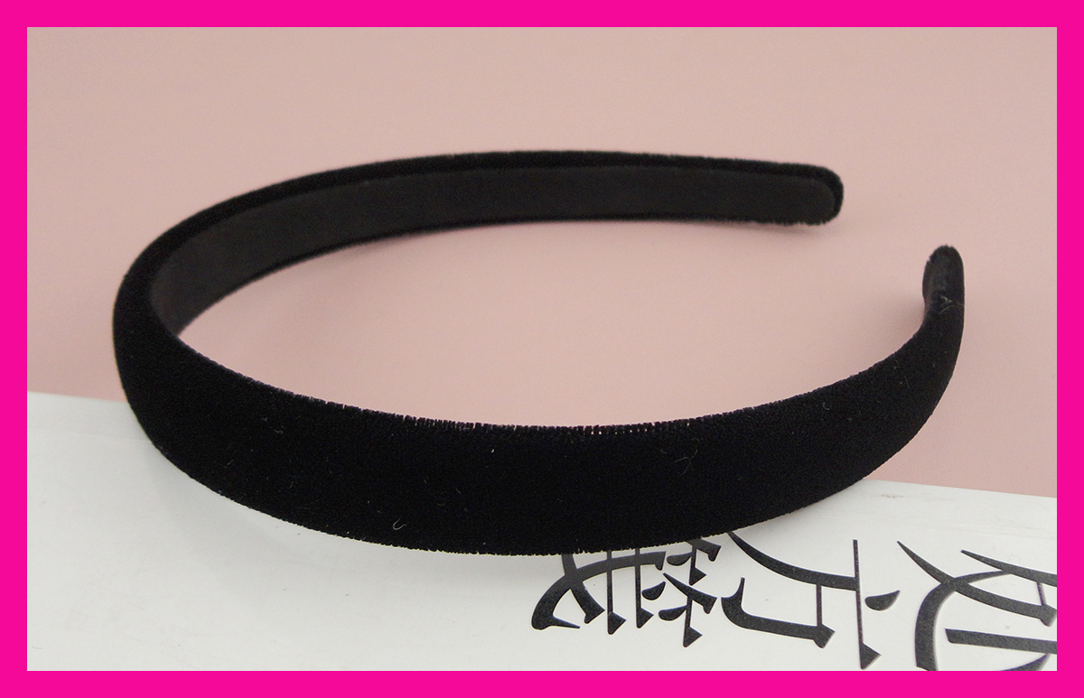 10PCS 15mm Black Velvet Fabric Covered Plain Plastic Hair Headbands with black velvet back,BARGAIN for BULK-image-431689465