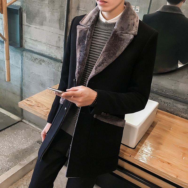 5XL Long Trench Coat Mens Abrigo Hombre Long Man Coats Winter 2018 Wool Coat Mens Fur Collar Vintage Manteau Homme Slim Fit