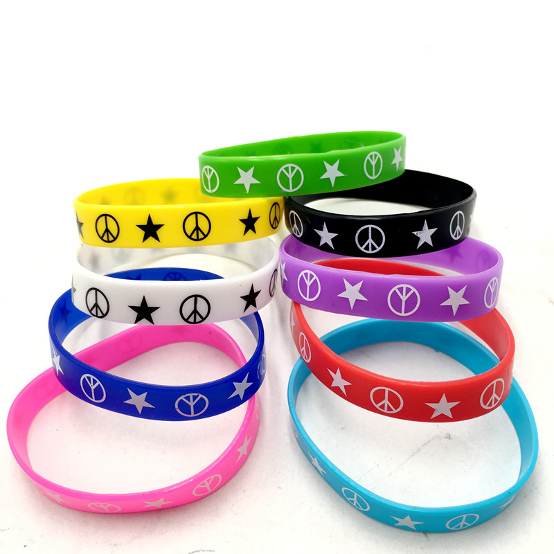 

New 100pcs Print Peace Elastic jelly Silicone Bracelet Trendy Rubber Elasticity Wristband men women's jewelry Fashion Accessories gifts