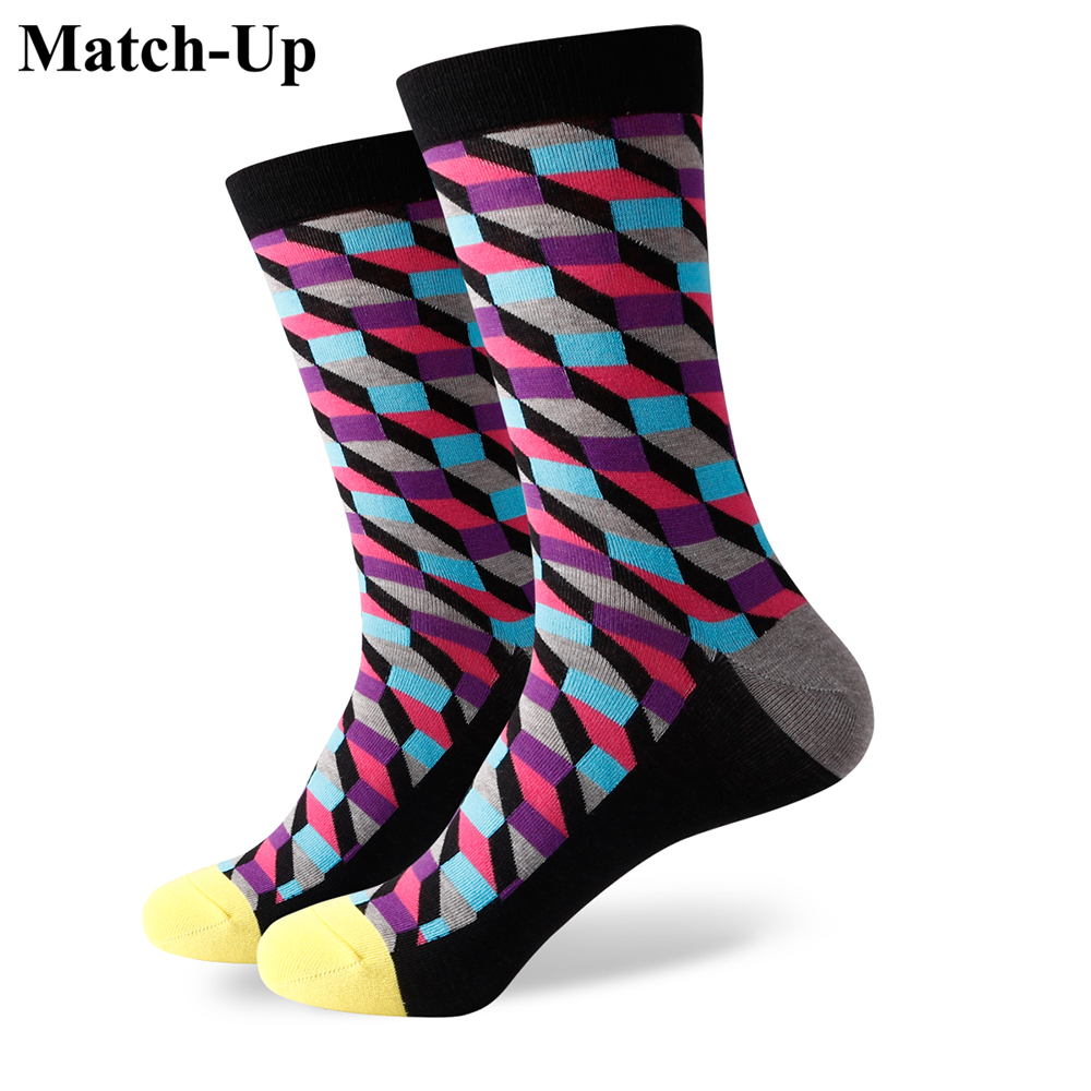 

new men colorful combed cotton socks plaid socks for free us size 7 512 365