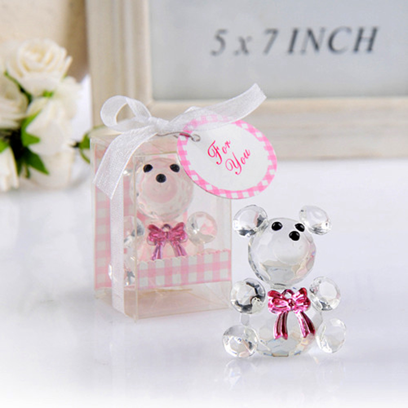 

Mini Crystal Bear in Gift Boxes Baby Shower Boy Girl Baptism Party Souvenir Newborn Baby Gifts Box Crystal Wedding Favors