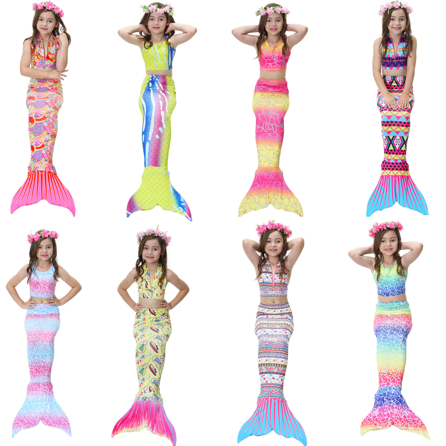 

Girls Swimming Mermaid Tail Children Swimsuit For Girls Two-piece Dress Swimwear Sport Suit Child Bikini Bathing Suit, As photo show