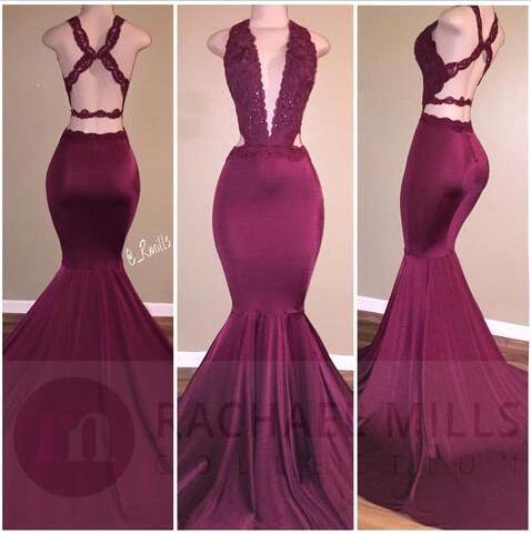 

2018 Burgundy African Long Mermaid Prom Dresses Lace Applique Deep V Neck Backless Sexy PROM DRESSES Fast Shipping vestidos de fiesta, Champagne