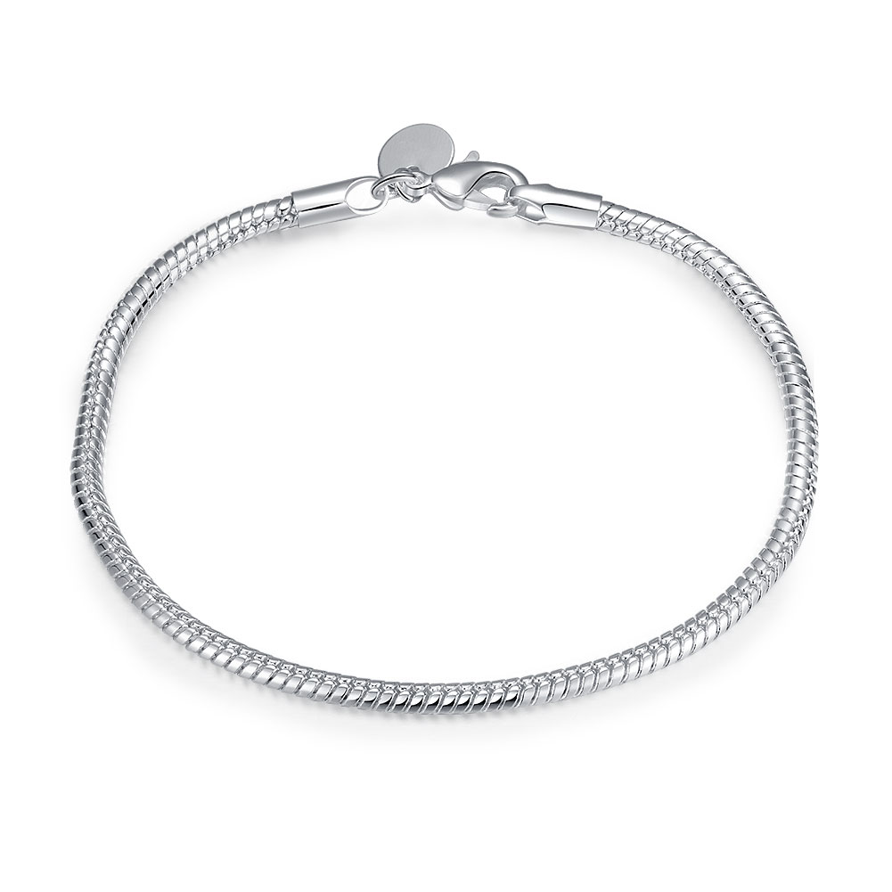 

wholesale 4mm / 3MM 925 Silver Snake Charm Chain Bracelet 8inches long ,10pcs / lot link chain bracelets for women / men