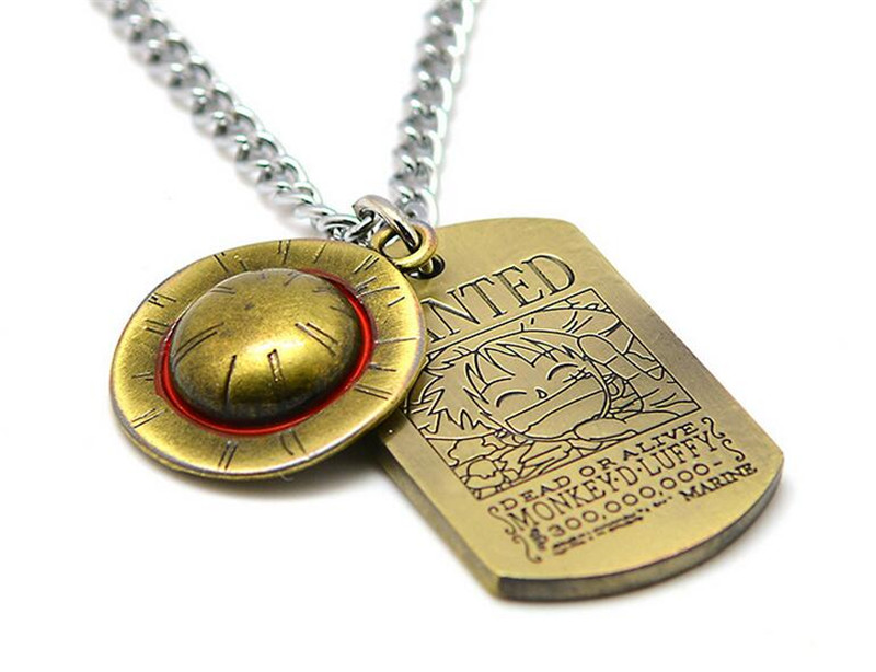 

Anime One Piece Luffy Straw Hat Wanted Necklace Bronze Metal Pendant Cosplay Law Wanted Pendant Necklace Bronze Metal Pendant Gift