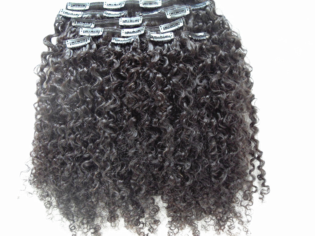 

3B 3C Clip In Hair Extensions Brazilian Kinky Curly Virgin Human Hair Thick Weft 120G 2Sets Full Head, Natural color