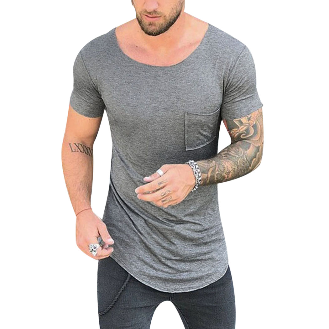 2018 été mode nouveaux hommes Muscle T-Shirt col rond à manches courtes hauts T-Shirt décontracté Slim Fit hommes t-shirts Homme blanc gris