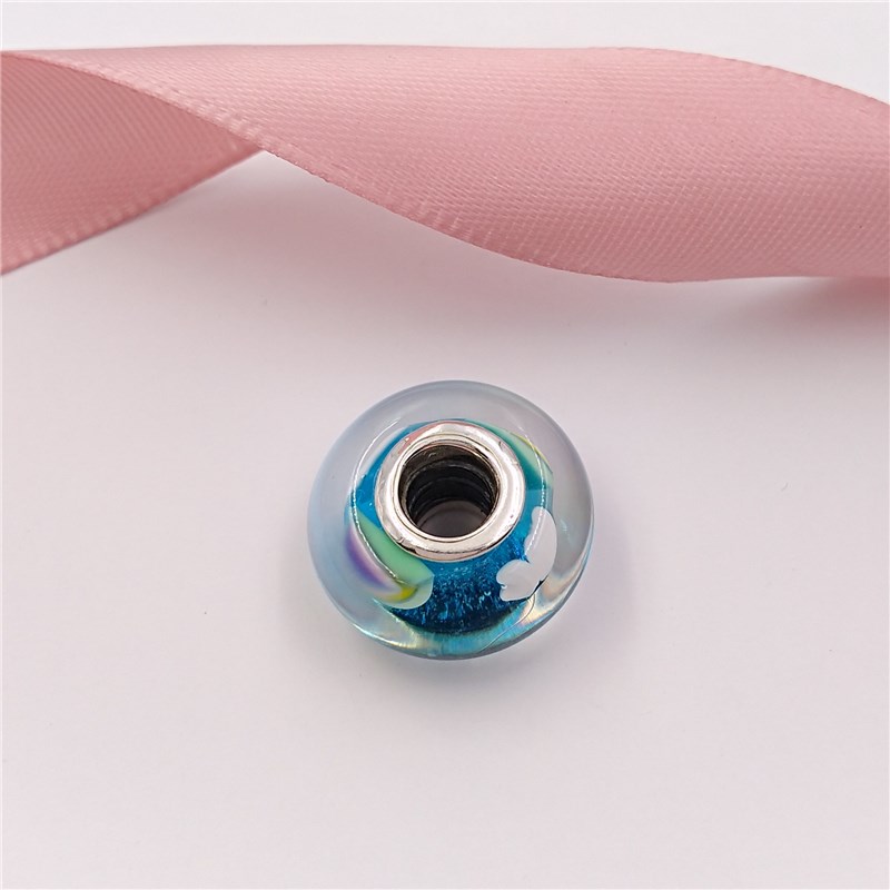 

Authentic 925 Sterling Silver Beads Iridescent Rainbow Glass Murano Charm Charms Fits European Pandora Style Jewelry Bracelets & Necklace 79
