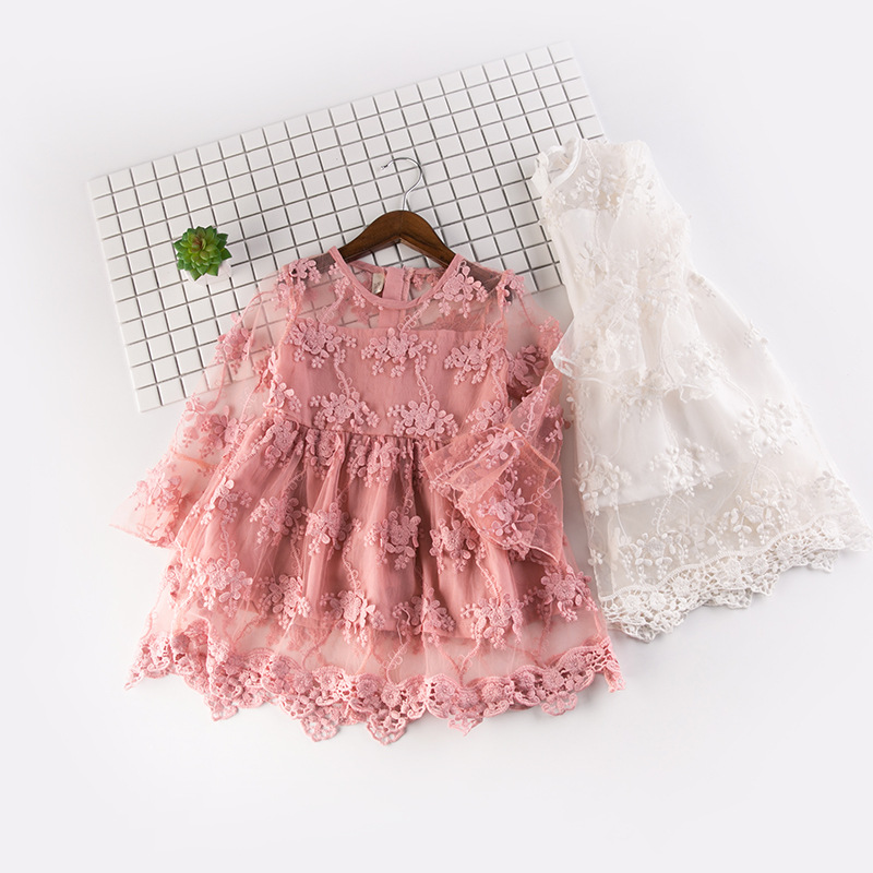 

Girls Lace Dresses New Spring Summer Style Baby Girls Floral Embroidery Dress Kids Full Sleeve Tutu Dress Children Clothing 2 Colors, Mixed colors and sizes