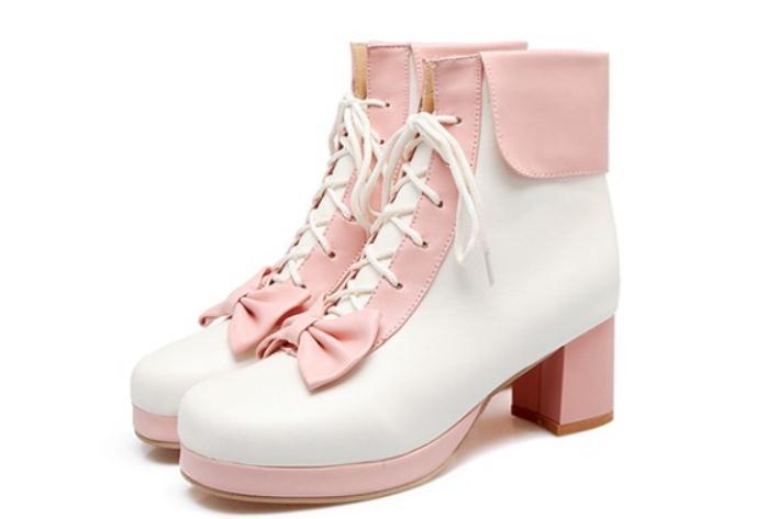 

Free send 2018 new style autumn winter Square head bowknot Coarse heel female Short boots, Black