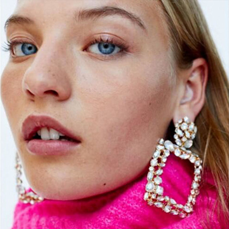 Boucles d'oreilles pendantes en cristal et diamant, géométrie exagérée pour femmes et filles, boucles d'oreilles lustre en alliage + aiguille en