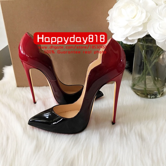 

Casual Designer sexy lady fashion women shoes Black red patent leather pointy toe stiletto stripper High heels Prom Evening pumps large size 44 12cm, Red 12cm
