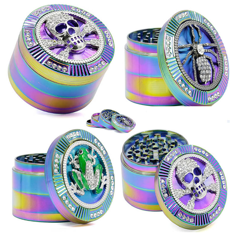 

Skull Metal Tobacco Smoke Herb Grinder 4 Layer IceBlue Rainbow Color Spider Animal Shape Smoking Herb Grindering Crusher 63MM WX9-879