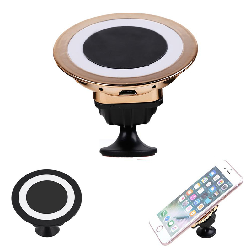 

360 Degree Rotating Qi Wireless Car Charger Charging Magnetic Mobile Phone Stand Holder for iPhone X 8 7 6s Plus Samsung S7 S8, Black