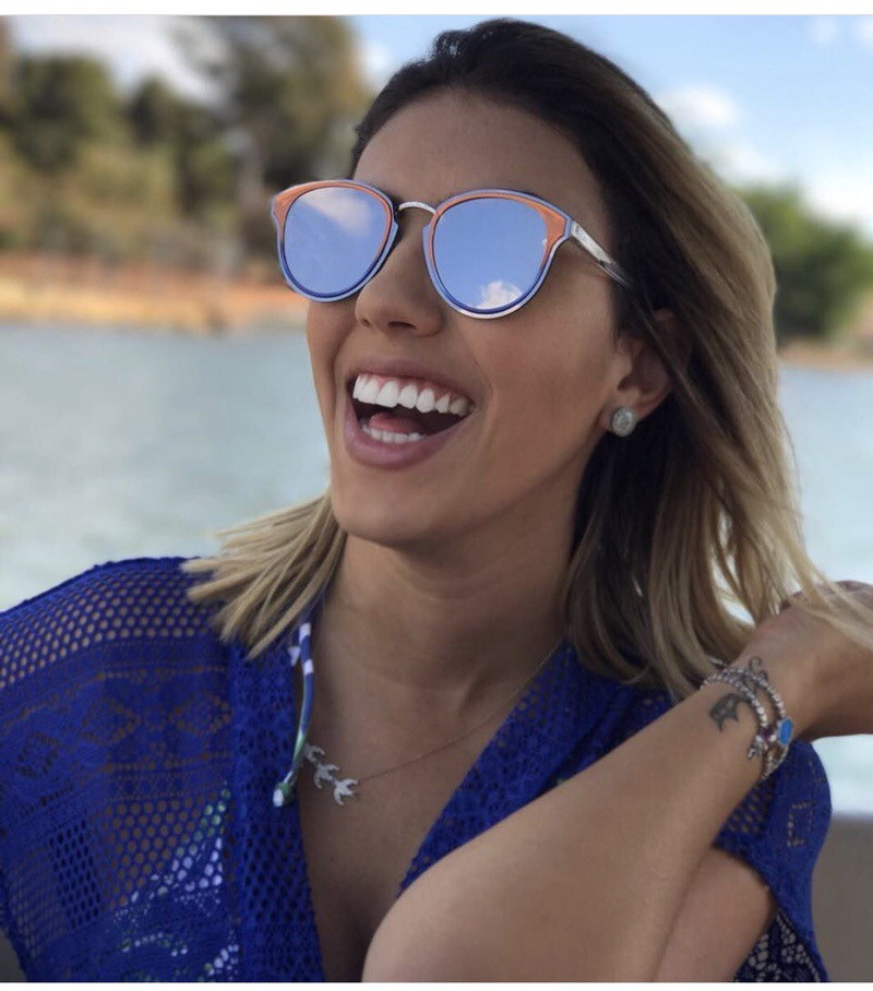 

Women Vintage Round Cat-Eye Sunglasses w/ Blue Mirror Lens Designer Fashion Brand Drive Sun glass Eyewear Summer New with Box