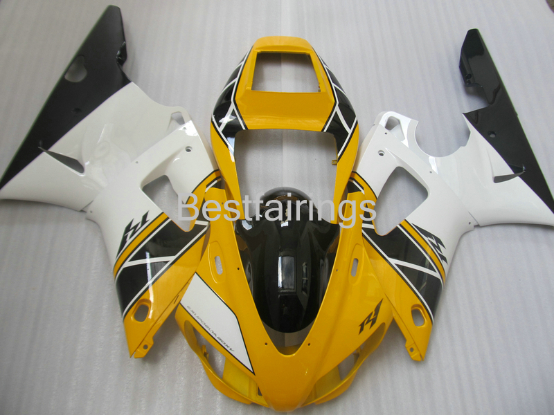 

Free custom fairing kit for YAMAHA R1 1998 1999 yellow white black fairings YZF R1 98 99 QR43, Same as picture
