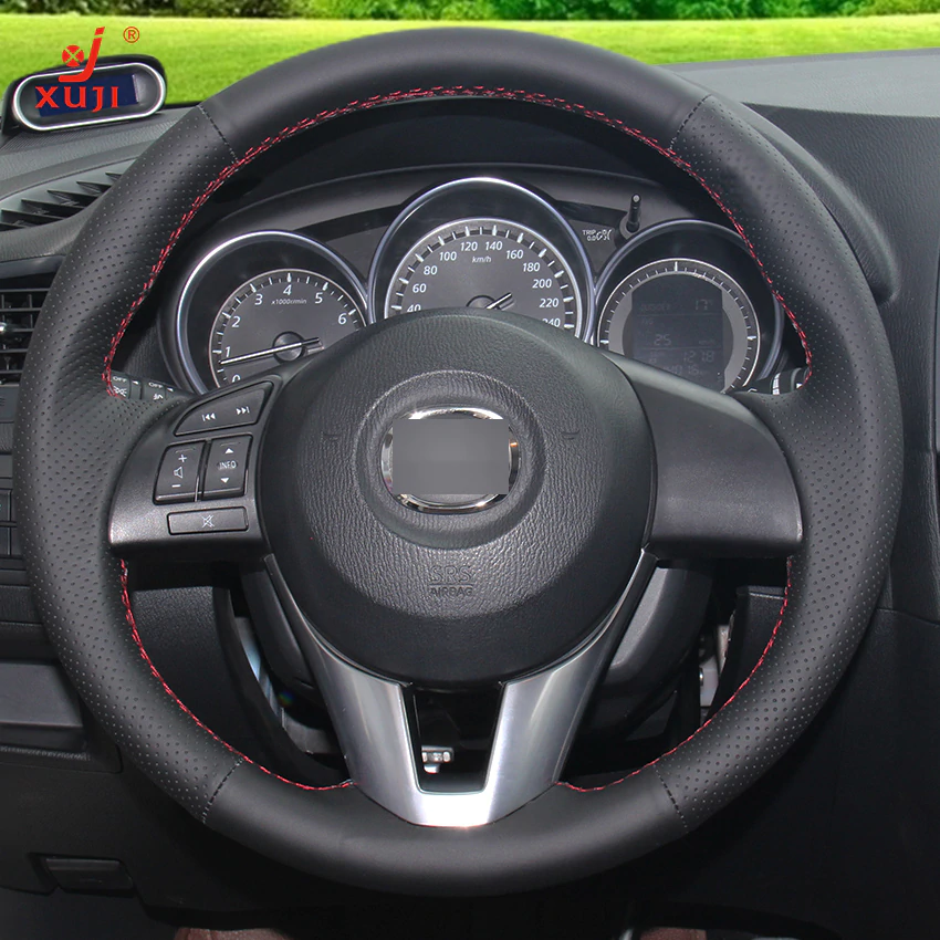 Couverture de volant de voiture cousue à la main en cuir noir pour Mazda CX-5 CX5 Atenza 2014 Nouvelle Mazda 3 CX-3 2016 Scion iA 2016