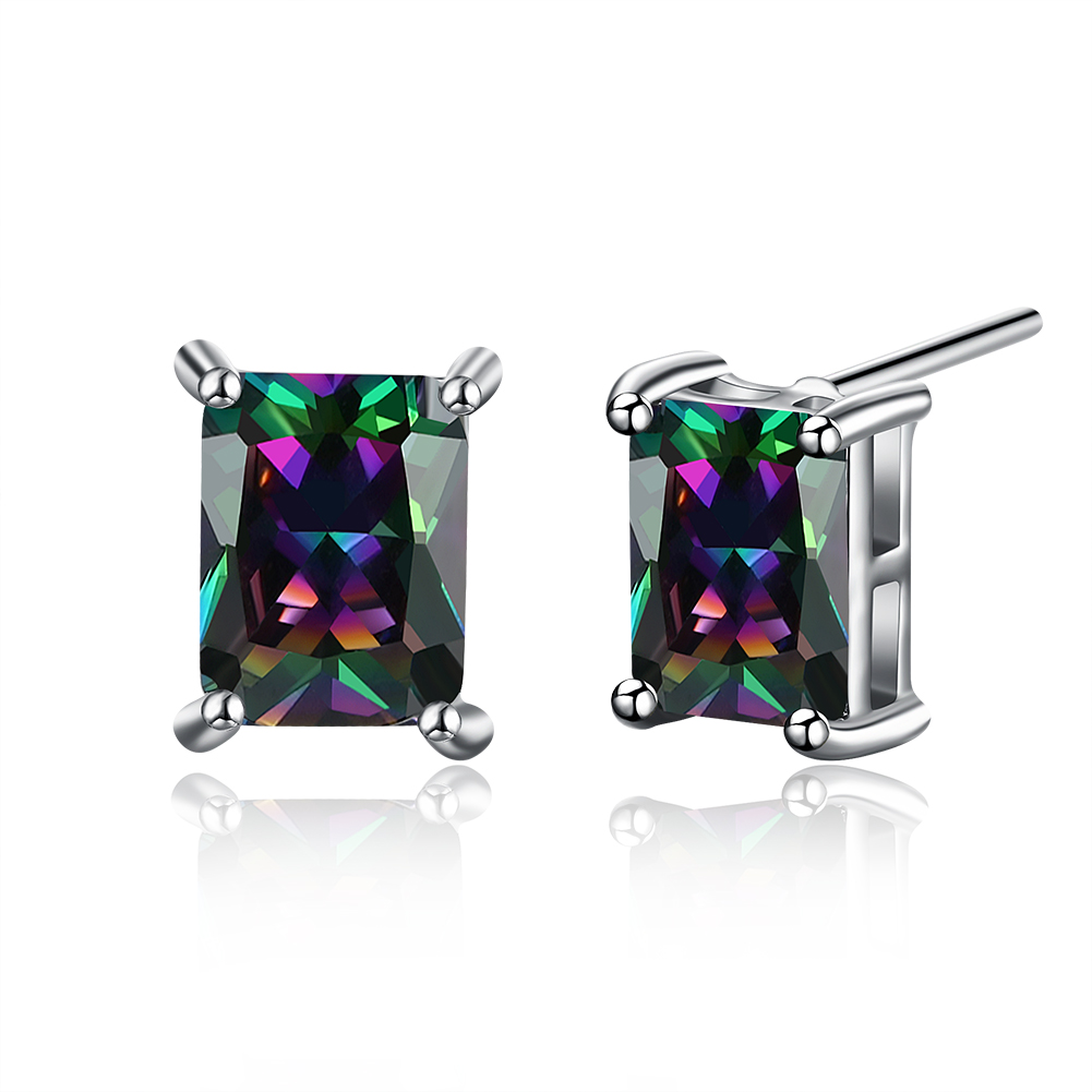 

Factory Price Wholesale 18K Platinum Plated Square Colour Zircon Stud Earrings Fashion Party Accessories Jewelry For Women Wedding Gifts, Golden;silver