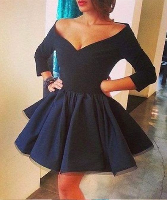 

2018 Vintage Ball Gown Cocktail Club Dresses V neck 3/4 Long Sleeve Satin Ruched Short Prom Evening Club Dress Cheap New Arrivals, Sage