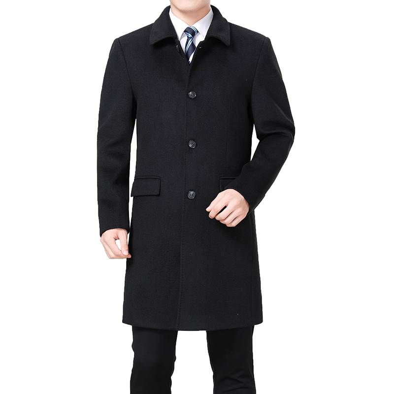 

2018 New Men Woolen Coat Winter Wool Cashmere Coat Pea Men Wool Overcoat Long Jacket Blend Palto Erkek Mont Kaban, Black