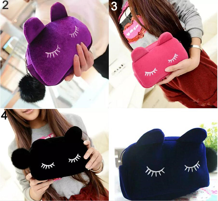

Sale Beauty Cute Cat Cosmetic Makeup sets Bag Case Organizer Zipper Handbag Coin Purse Travel DHL free