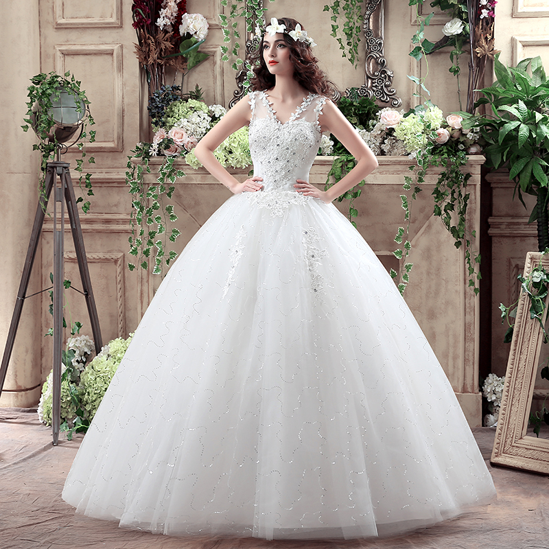 

2018 New Arrive Korean Summer Fashionable Cheap Wedding Dress Crystal Plus Size Bridal Gowns Lace Up Dresses vestido de noiva, White