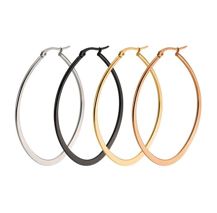 

New Vintage Jewelry Brand Earrings Titanium Stainless Steel Gold Silver Black Hoop Earrings Big Size Women Earrings Accessories 10pair/lot