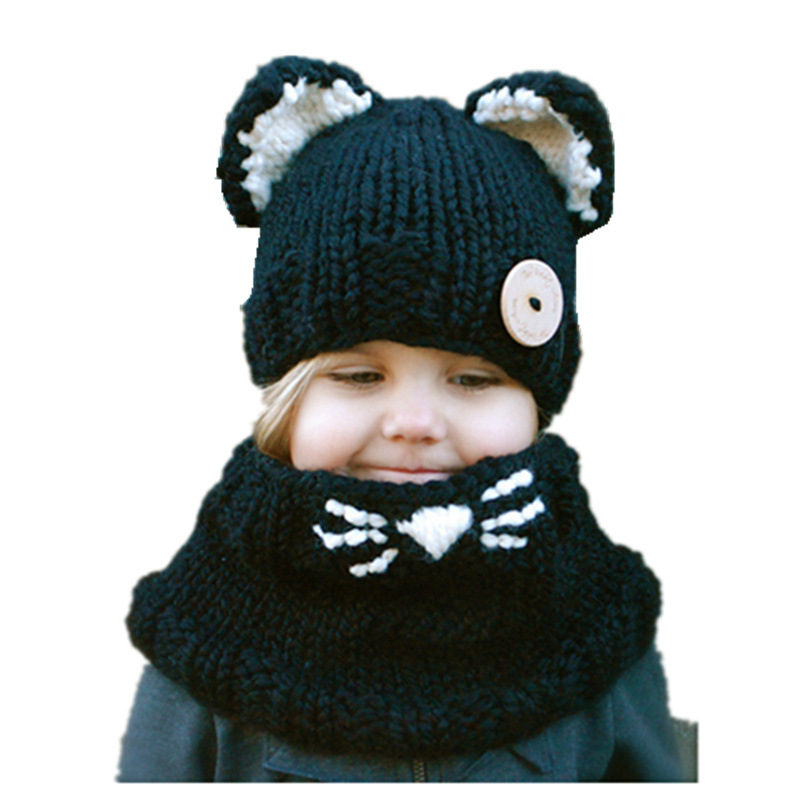2020 New Design Baby Cat Ear Caps Winter Cat Beanie Hats Baby Kids Windproof Hats And